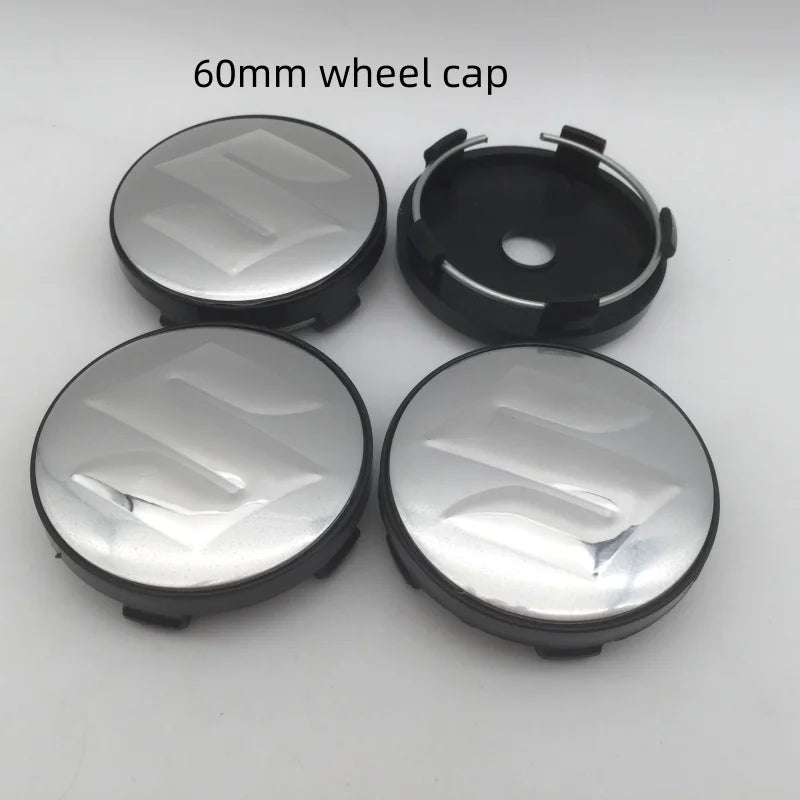 Three 60mm silver and black wheel caps are displayed on a white background.