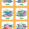 A set of six dinosaur-themed soft cloth books for babies, numbered page 1 through page 6.