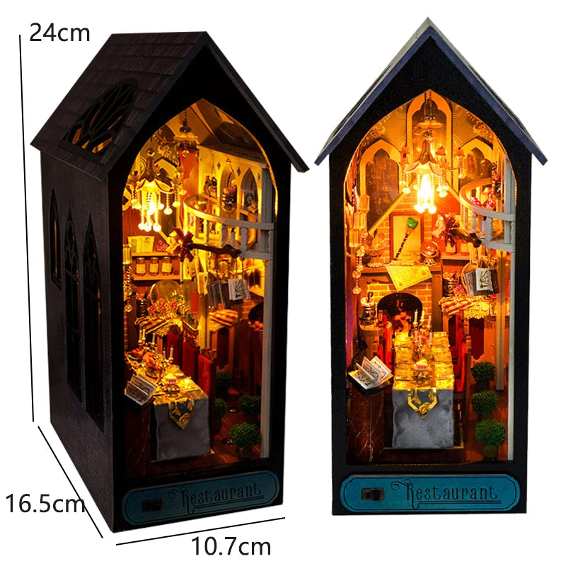 DIY Miniature Book Nook Kit - Retro Wooden Dollhouse Shelf Decor