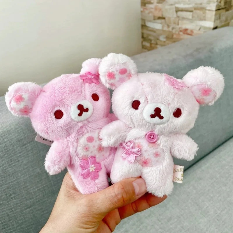 Cherry Blossom Lazy Bear Plush Keychain Charm