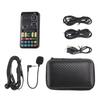 A portable voice changer microphone with a handheld device, charging cable, and carrying pouch.
