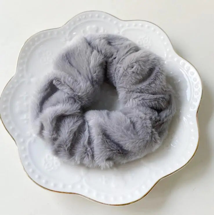 Plush Knit Scrunchie Hair Ties with Leather Accent