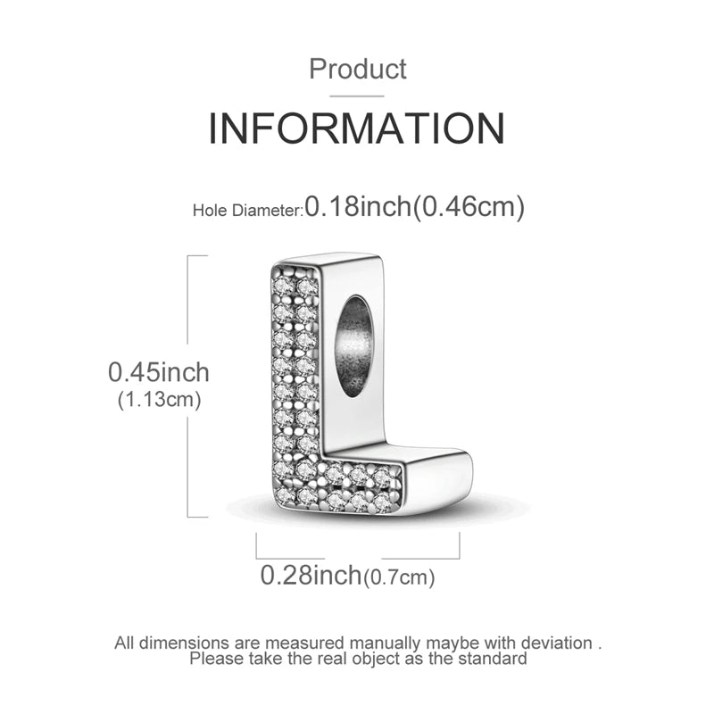 A sterling silver charm bead with a hole diameter of 0.18 inches and a length of 0.45 inches.