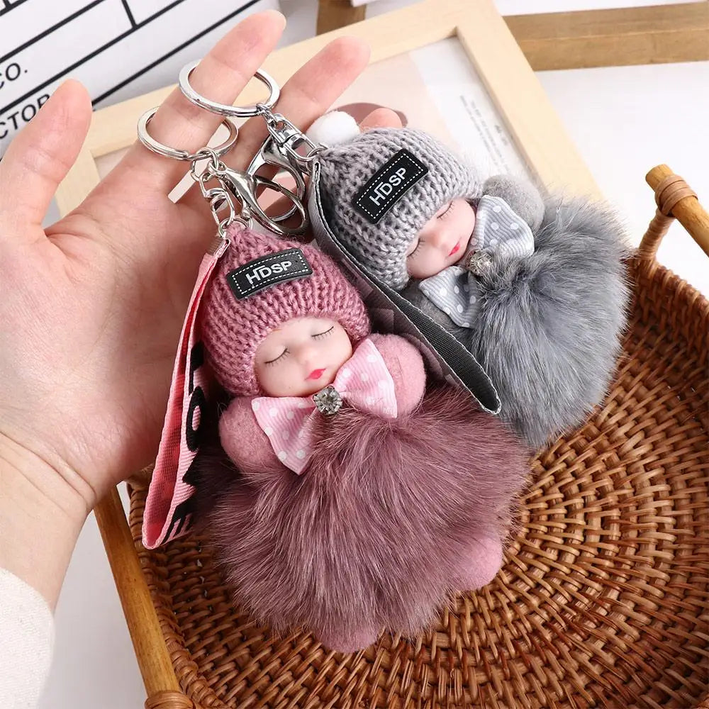 Kawaii Plush Keychain with Sleeping Baby Design