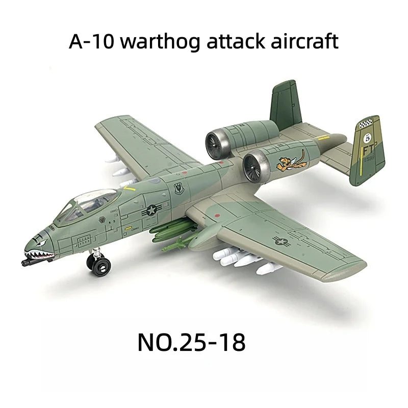 A-10 Warthog attack aircraft model kit in olive green and gray camouflage.