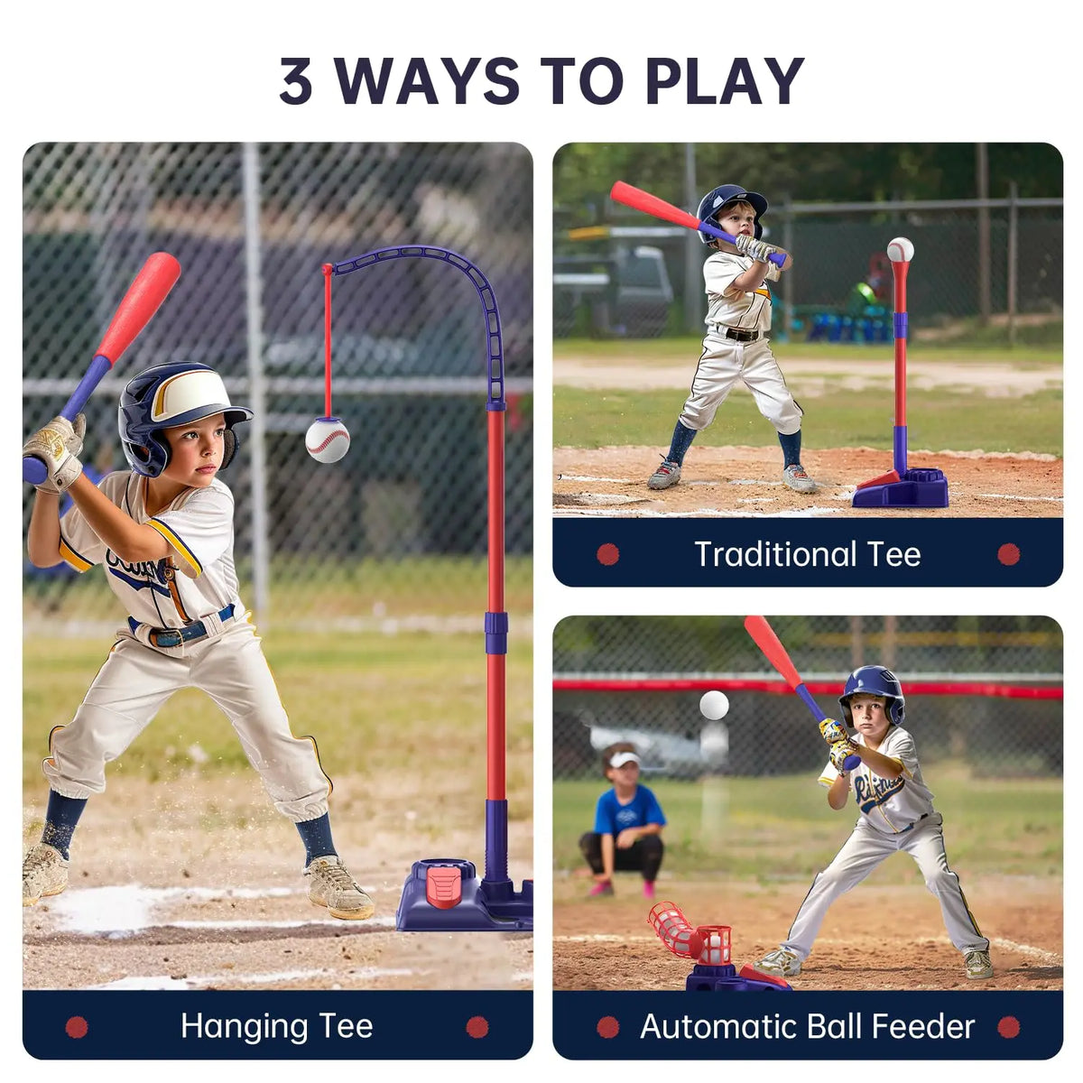 3-in-1 Kids Baseball Practice Set with Adjustable Tee and Launcher