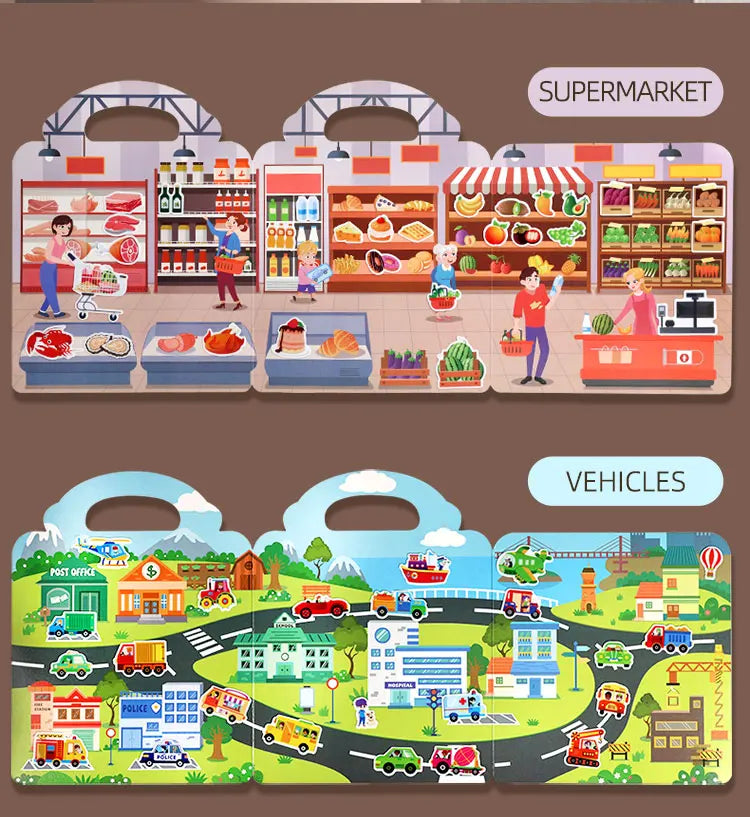 Reusable Sticker Book for Kids with Multi-Scene Bubble Jelly Stickers