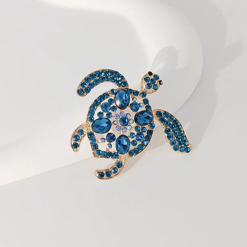 Gold-Plated Rhinestone Turtle Brooch Pin