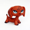 An orange dachshund bobblehead figurine with large blue eyes and decorative markings.