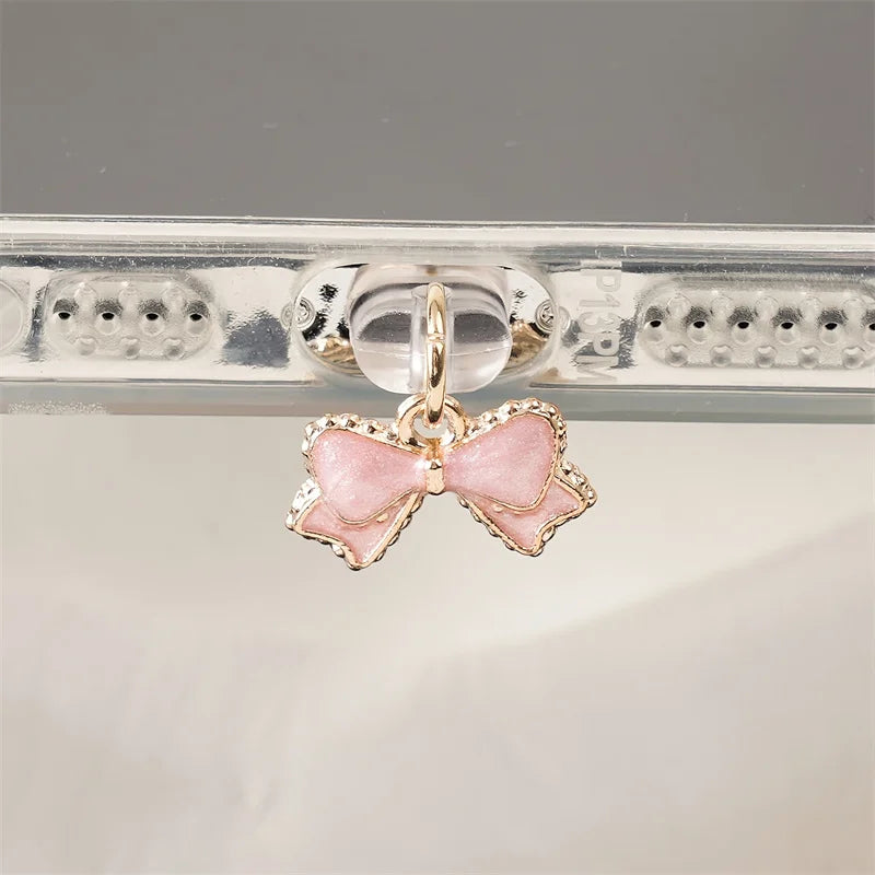 Pink & White Bowknot Phone Dust Plug