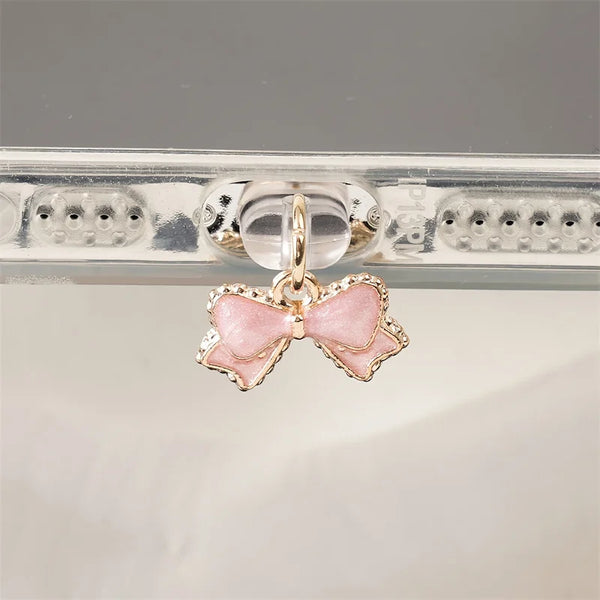 Pink & White Bowknot Phone Dust Plug