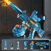 Automatic electric UMP45 water blaster rifle with blue translucent body and orange accents