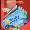 A stack of colorful Busy Book cards featuring educational illustrations for toddlers.