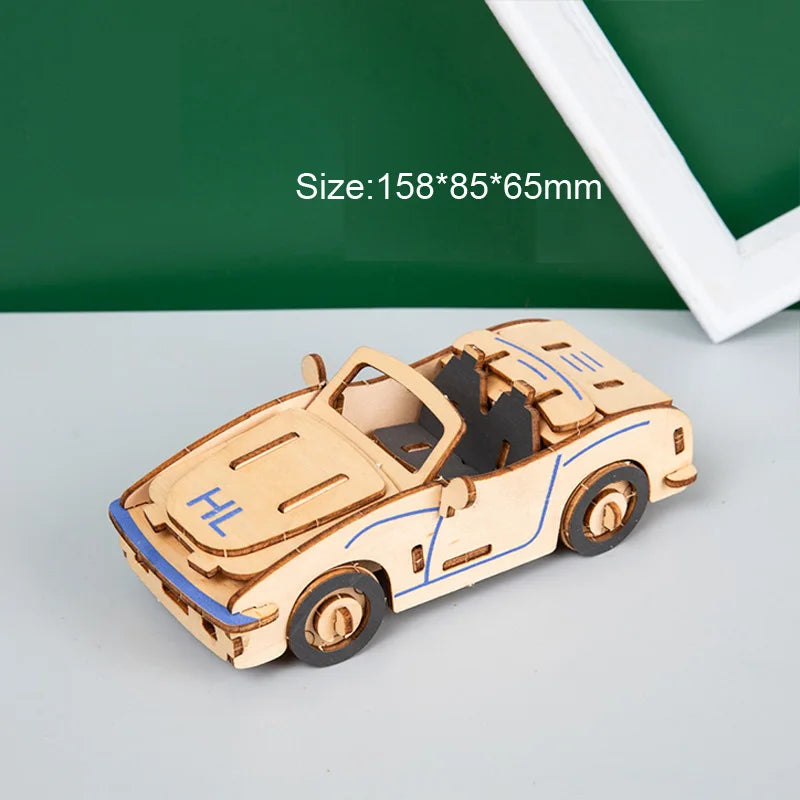 3D Wooden Car & Motorcycle Puzzle Kit — DIY Model for Kids & Adults
