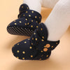 Navy plush baby snow boots for girls and boys with gold stars and anti-slip soles
