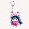 Silver acrylic keychain featuring a chibi girl with pink hair and large ears.