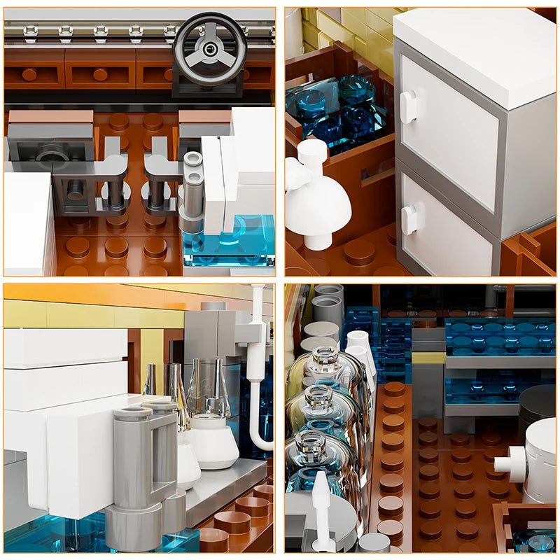 Building block set showing various components and structures for an RV camper bus model.
