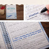Examples of English italic handwriting practice found in a notebook and a printed page.