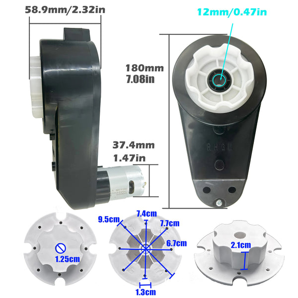 A high-speed electric motor gearbox assembly showing various components and dimensions.