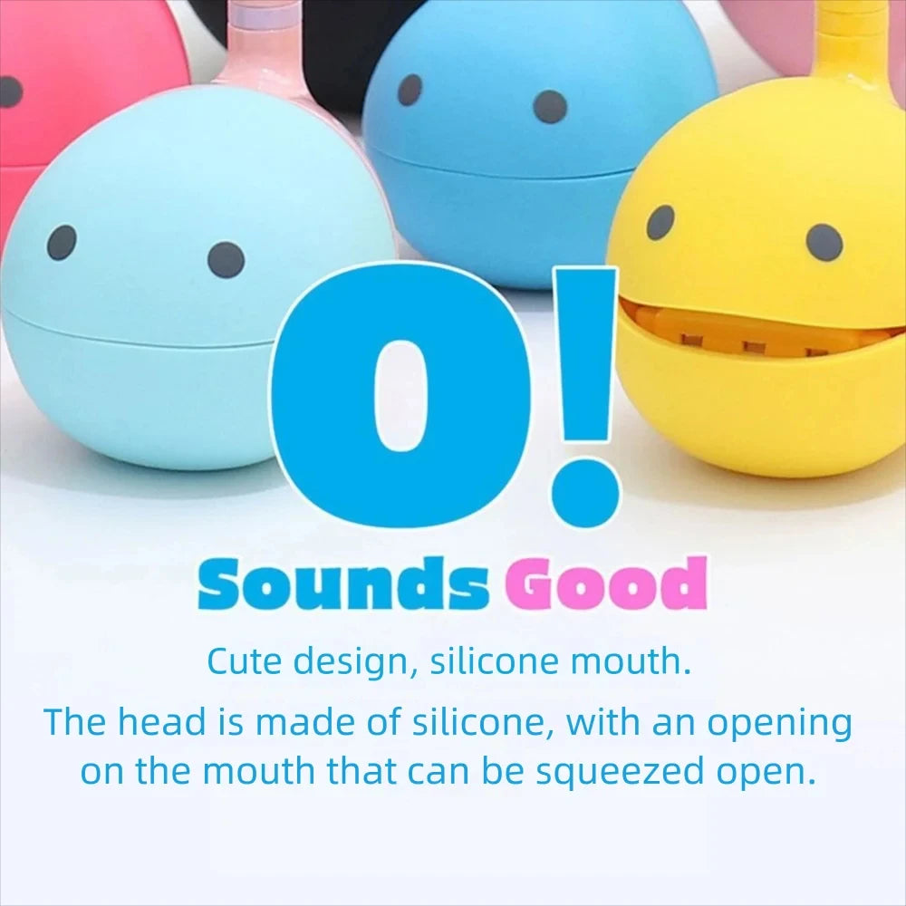 A collection of colorful Otamatone mini electronic musical instrument toys with silicone mouths.