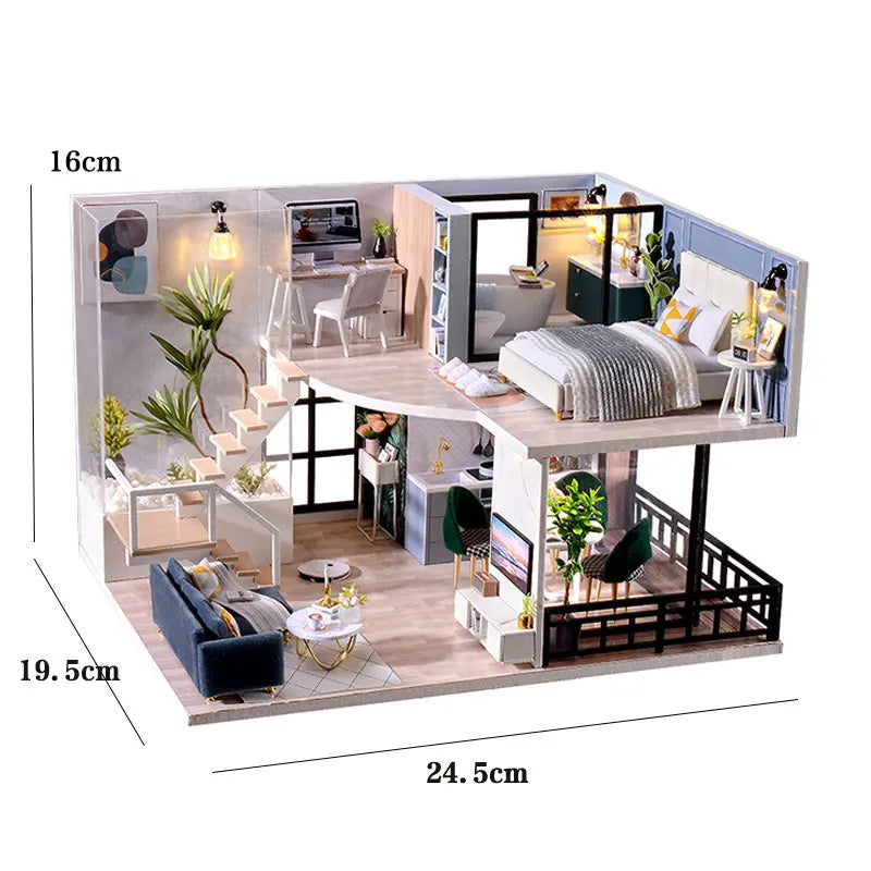 DIY Wooden Dollhouse Kit with Miniature Furniture – 3D Puzzle Craft Set