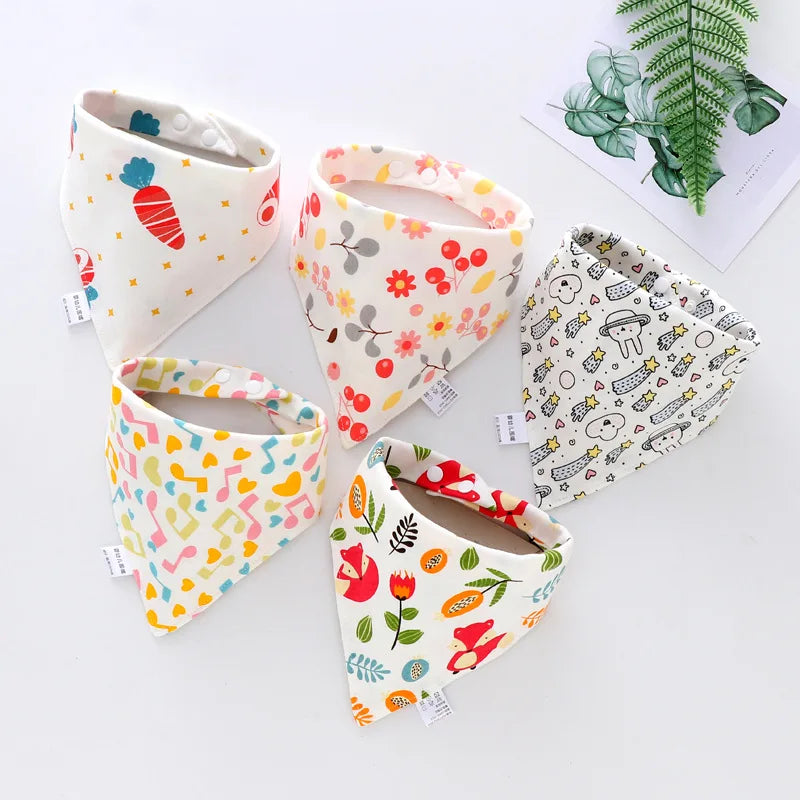 Cotton Waterproof Baby Bibs with Absorbent Bandana (5-Pack)