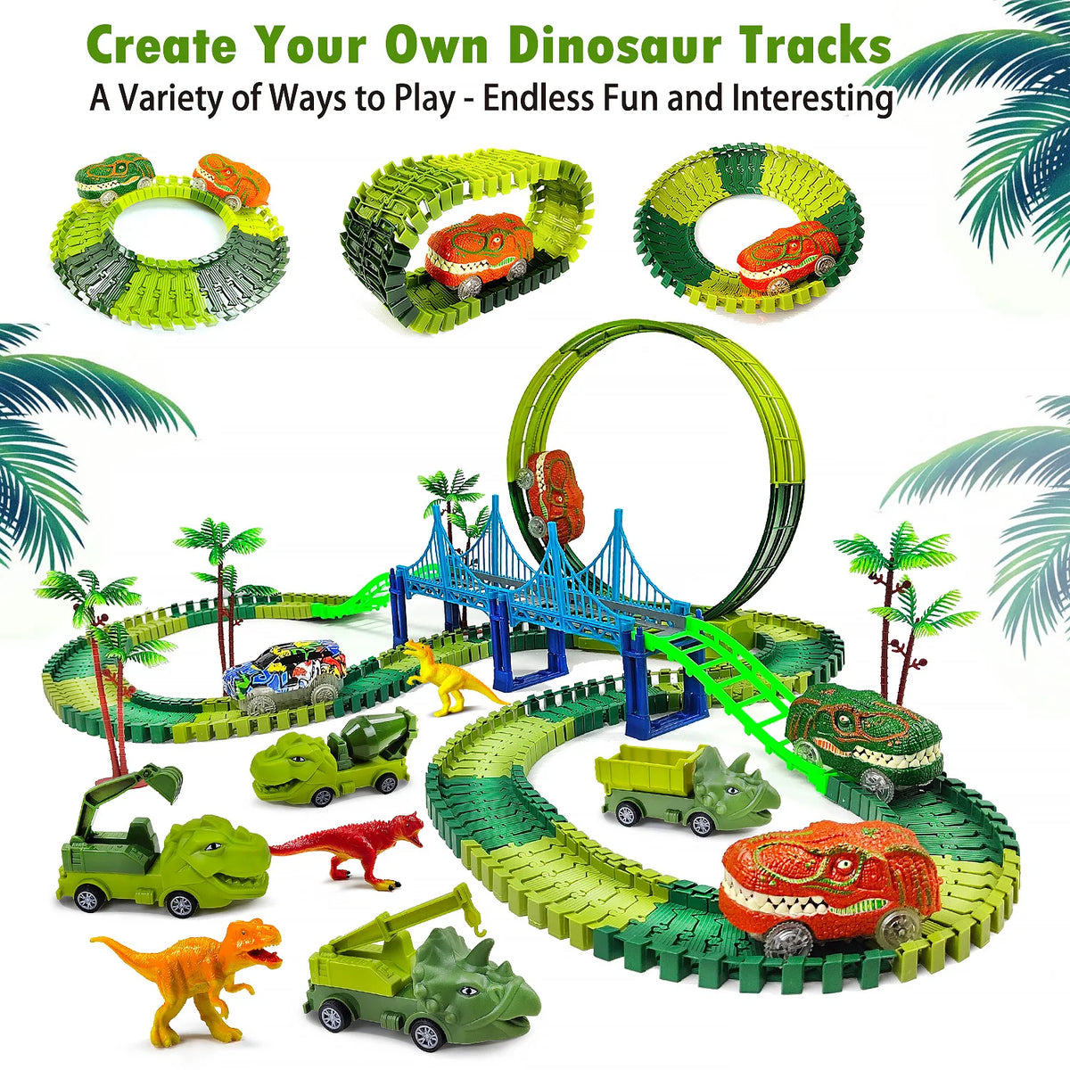 Dino Race Track Toy with Electric Climbing Car
