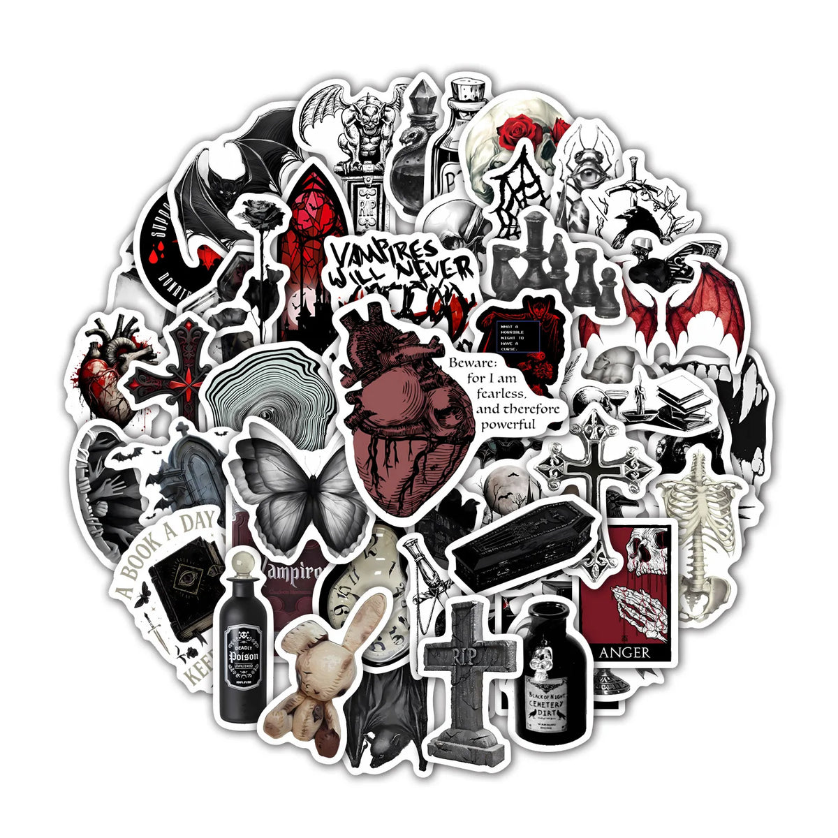 Vampire Gothic Sticker Pack - 50 Waterproof Decals for Laptops, Phones & Skateboards