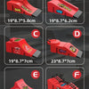 A set of red finger skateboard park ramps and rails shown in various sizes and configurations.