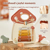 A wooden mushroom castle stacking toy with a smooth surface and high quality logs for children's play.