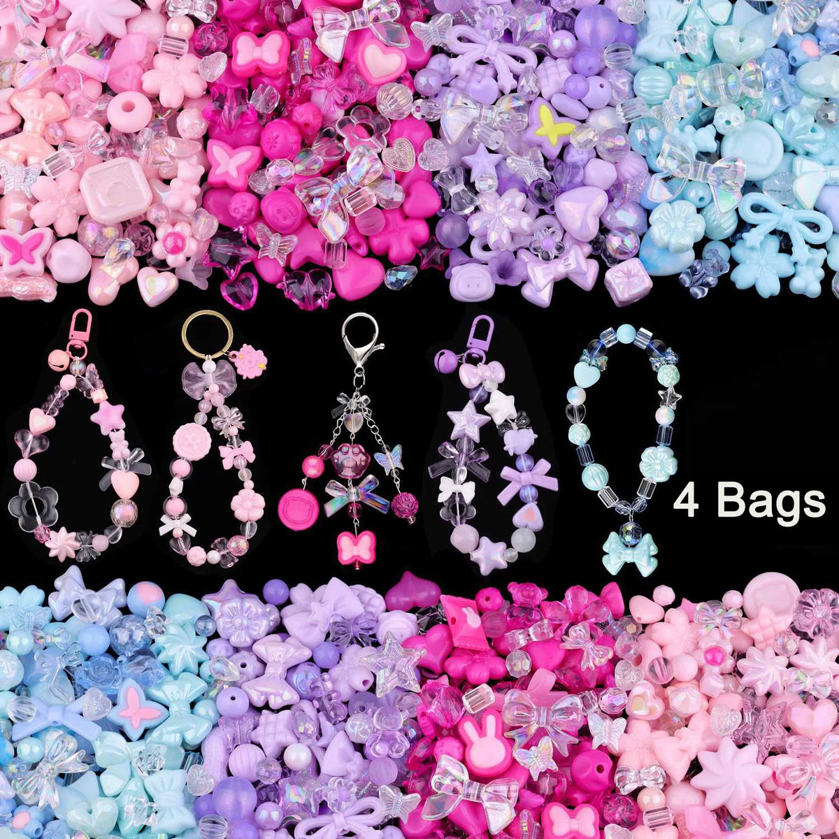 A colorful mix of acrylic beads in pink, purple, and blue for DIY jewelry making.