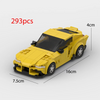 A yellow classic supercar model built from LEGO bricks, shown in a side view.
