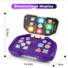 A purple rhythm tap game console with a display and buttons is shown, measuring 16.5cm in height.