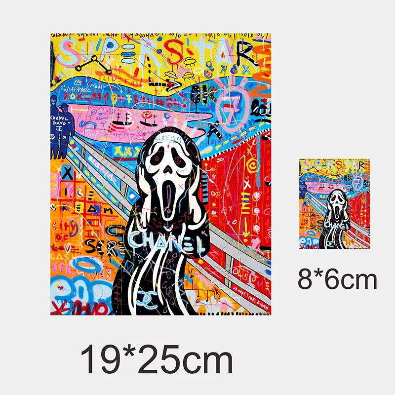 A vibrant, abstract artwork featuring a stylized skull design on a colorful background.