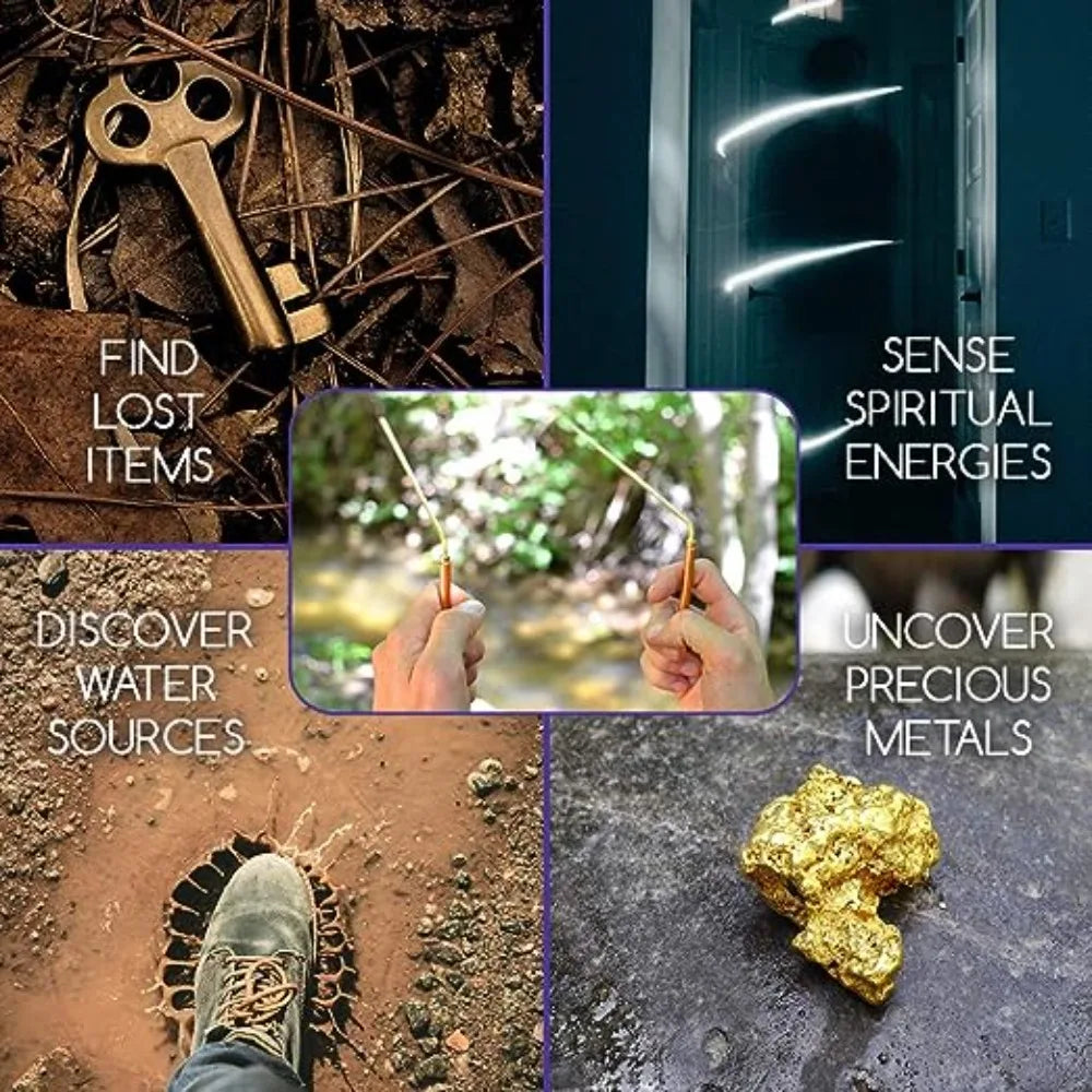 A collage showing tools, spiritual energies, water sources, and precious metals like gold.