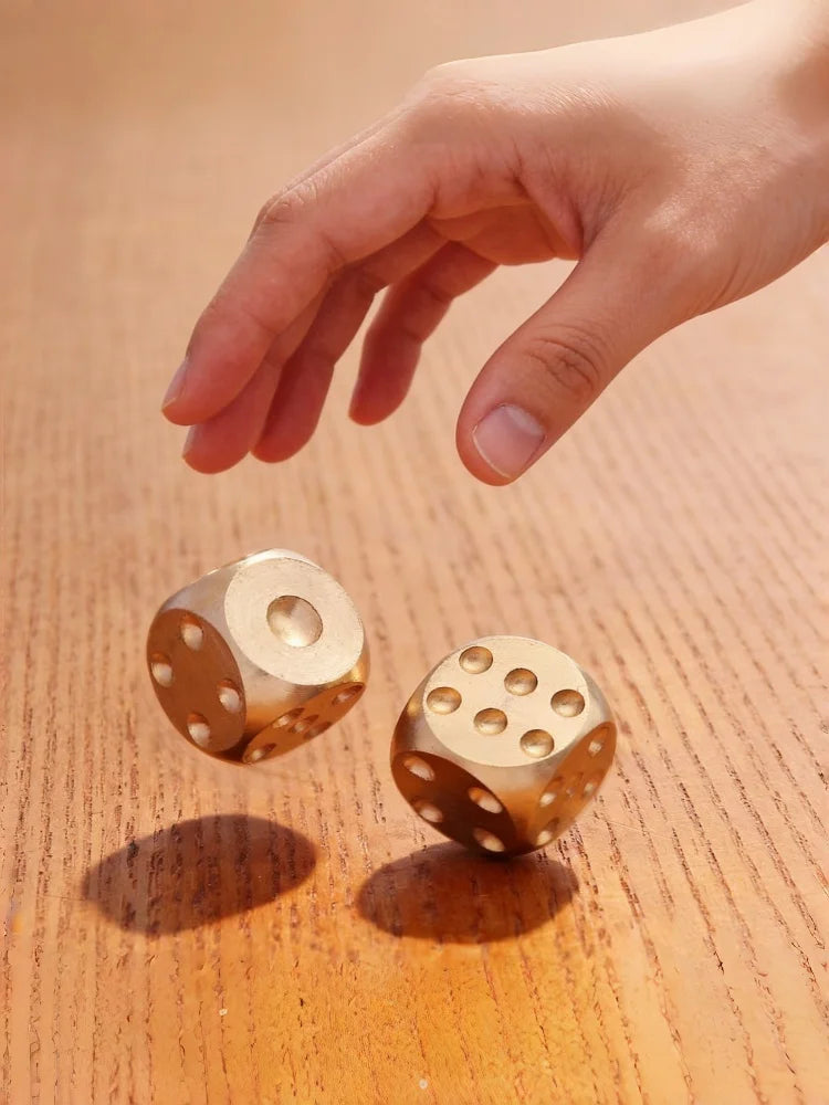 Solid Brass Gold Dice Set – 15mm Hand-Polished Game Dice