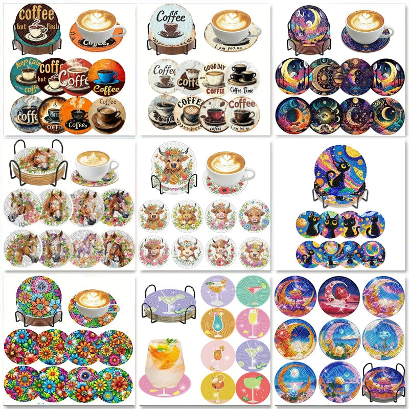 Sparkling Rhinestone Diamond Painting Coaster Set with Holder