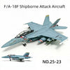 A scale model of an F/A-18F Shipborne Attack Aircraft in light blue and gray camouflage.