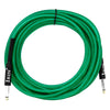 Green professional instrument cable coiled and terminated with black connectors