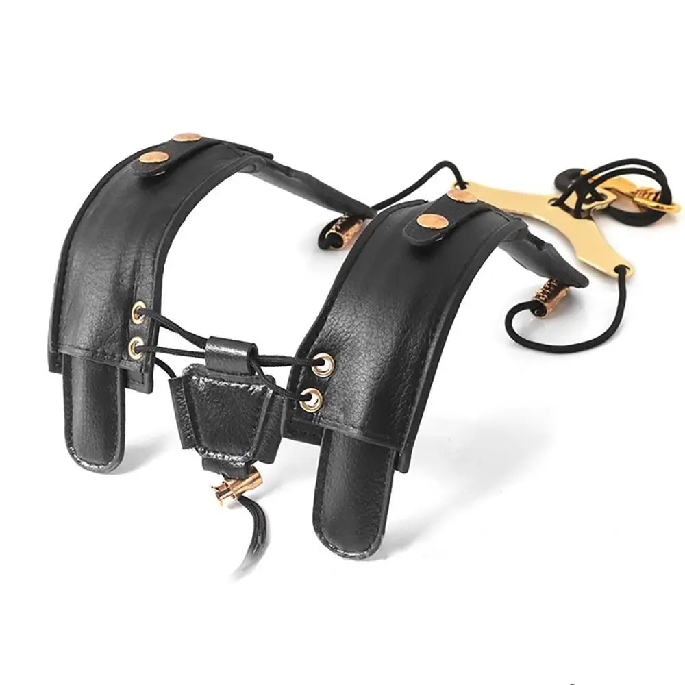 Black adjustable PU leather saxophone shoulder strap with gold accents