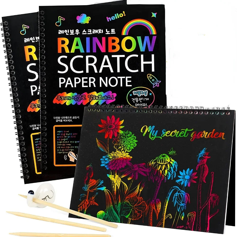 Rainbow Scratch Art Paper Set for Kids – DIY Graffiti & Drawing Activity Book