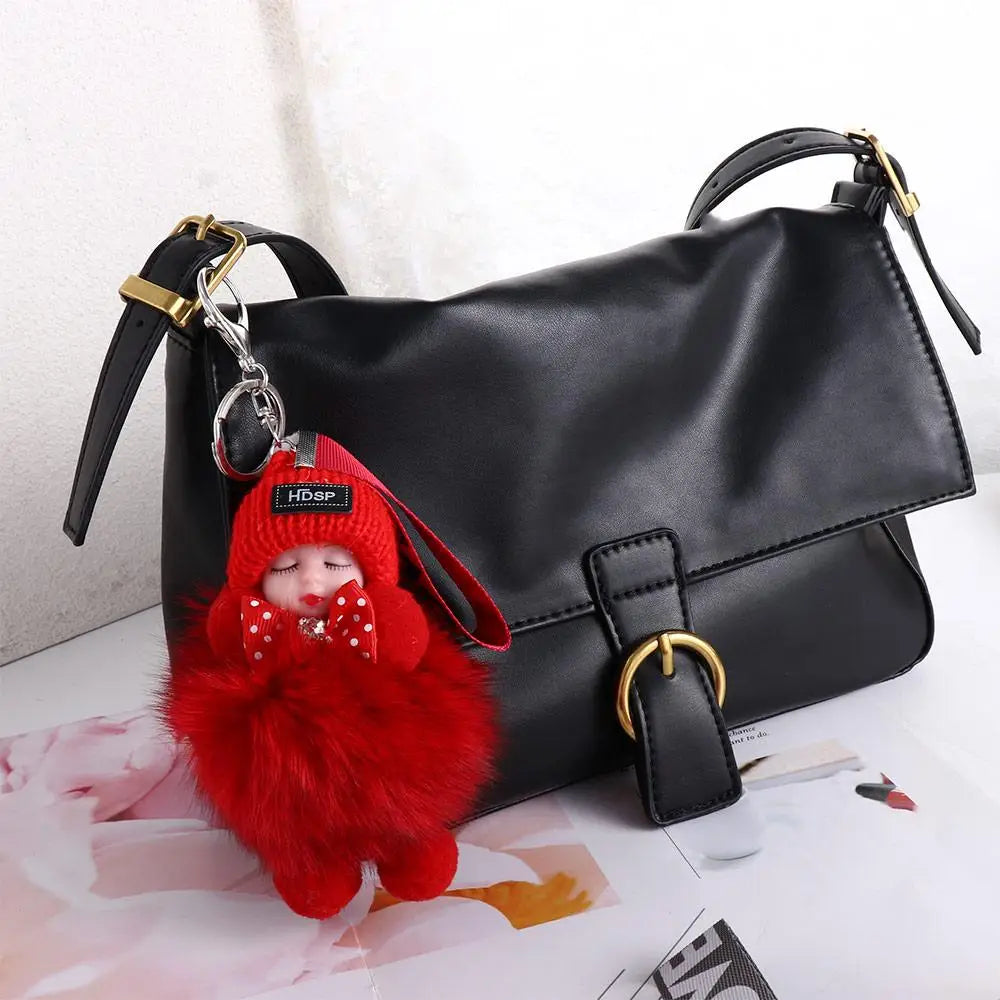 Kawaii Plush Keychain with Sleeping Baby Design