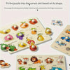 Wooden puzzle board with embedded grooves and various animal shapes for hand-eye coordination development