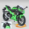 A green Kawasaki Ninja diecast model motorcycle with lights and sound effects.