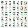 A deck of yoga pose affirmation cards featuring various poses like Peacock, Lotus, and Cat Pose.