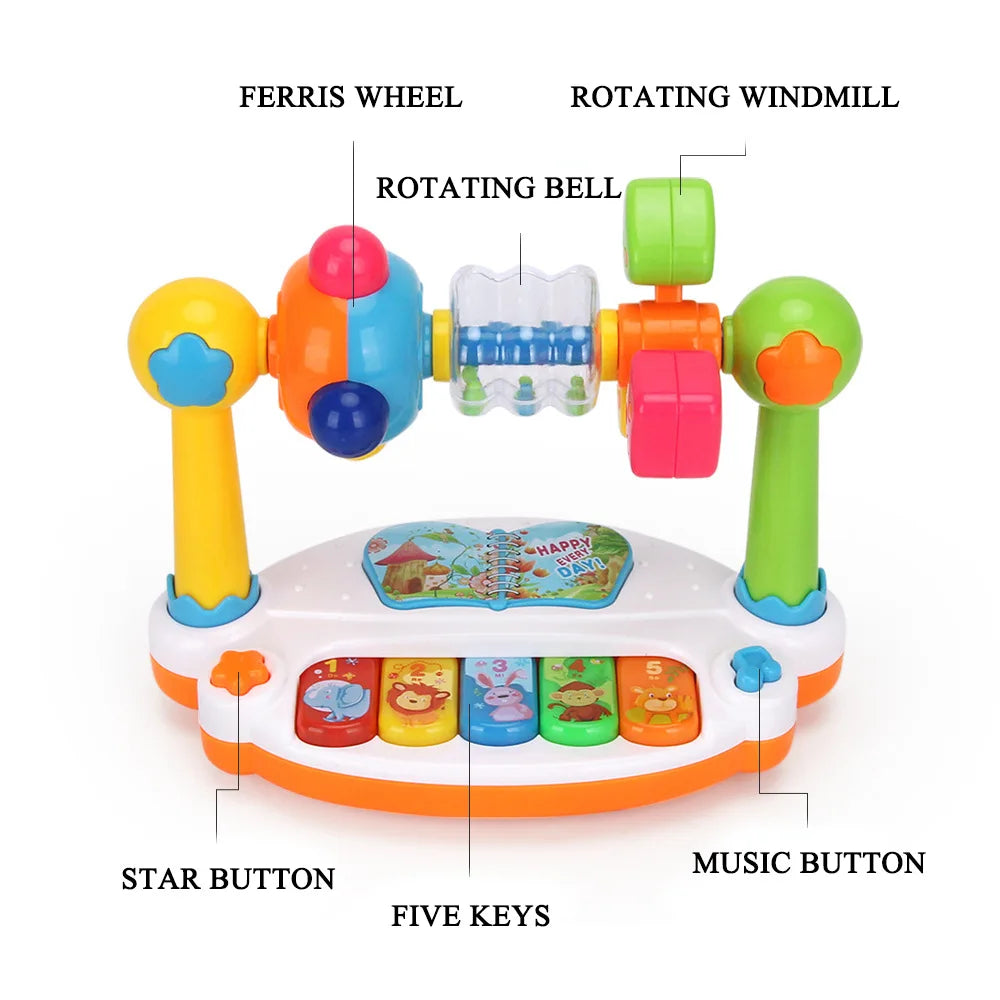 Interactive Drum & Piano Toy with Rotating Lights and Sounds