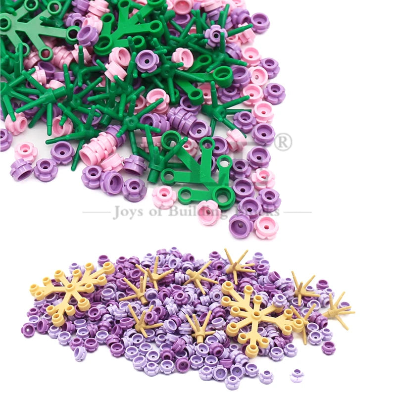 A pile of pink and purple Sakura Cherry Blossom Tree building blocks.
