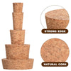 A set of four natural cork tapered bottle and test tube stoppers made from wood.