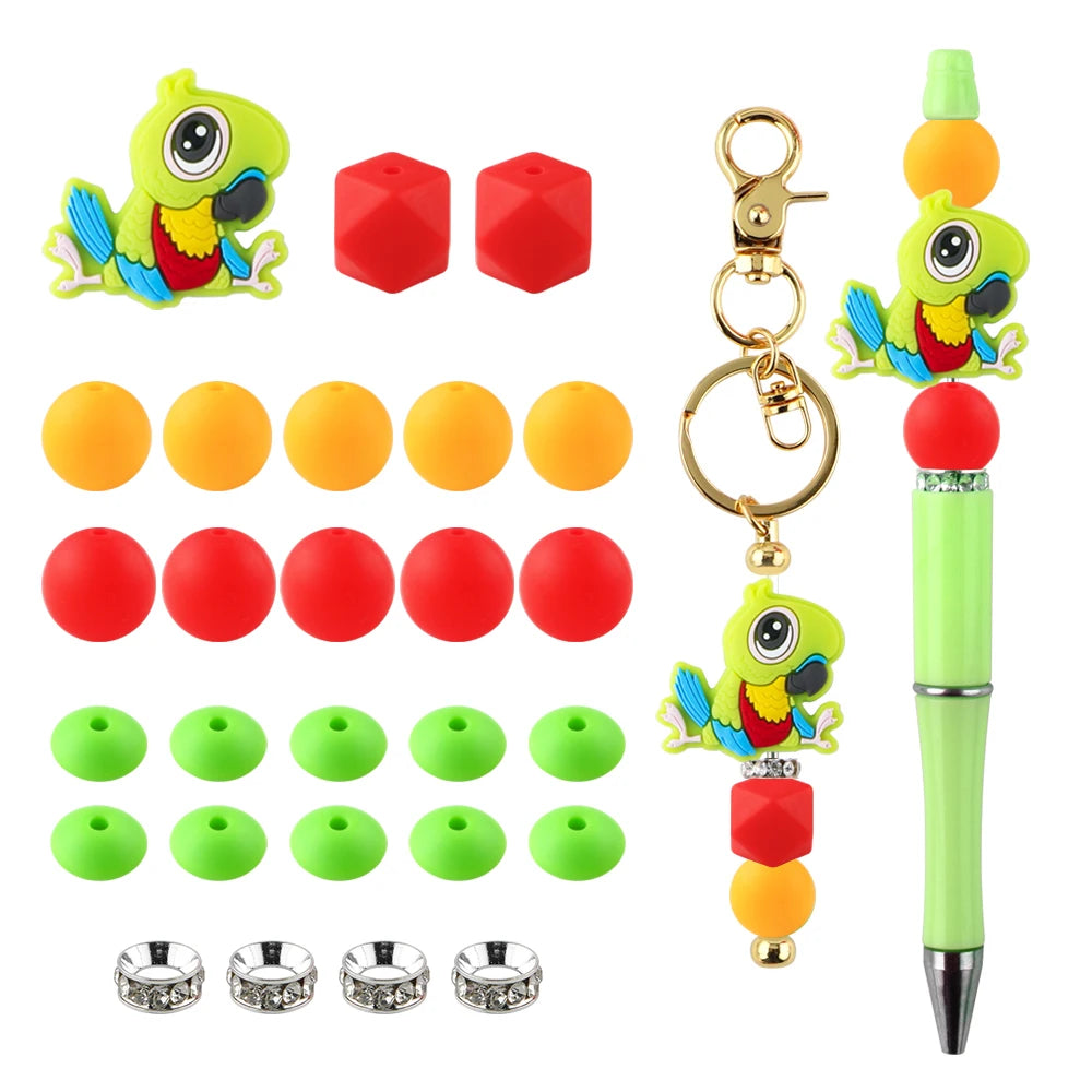 A set of cartoon animal silicone beads in various colors and shapes for DIY jewelry making.