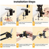 Installation steps showing how to assemble a flexible gooseneck arm tripod with a phone mount